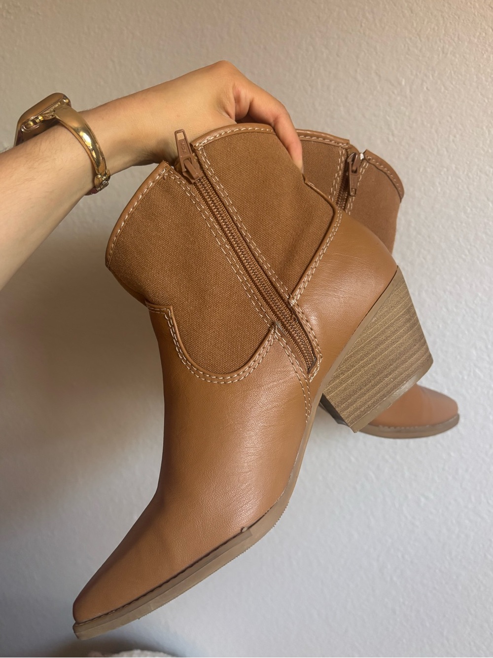 Universal Thread Kay Cowgirl Boots Tan Size 10 Western Ankle Boot Block Heel - Picture 5 of 10